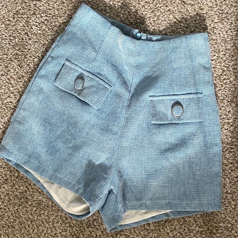 Women's Light Blue High-Rise Tailored Shorts